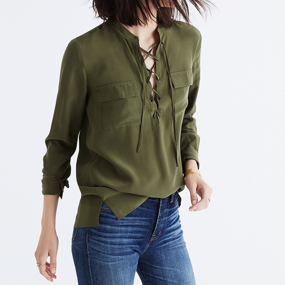 Madewell Silk Lace-Up Shirt